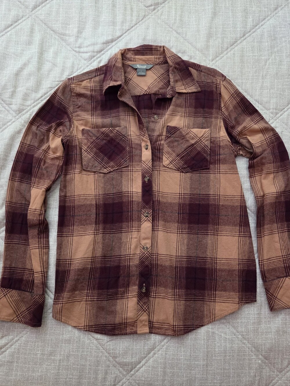 Natural Reflections Plaid Button-Down Shirt - Brown & Burgundy Size Medium